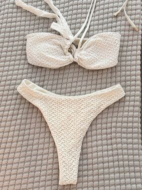 Monday Swim Cream Textured Bikini Set - Worn Once